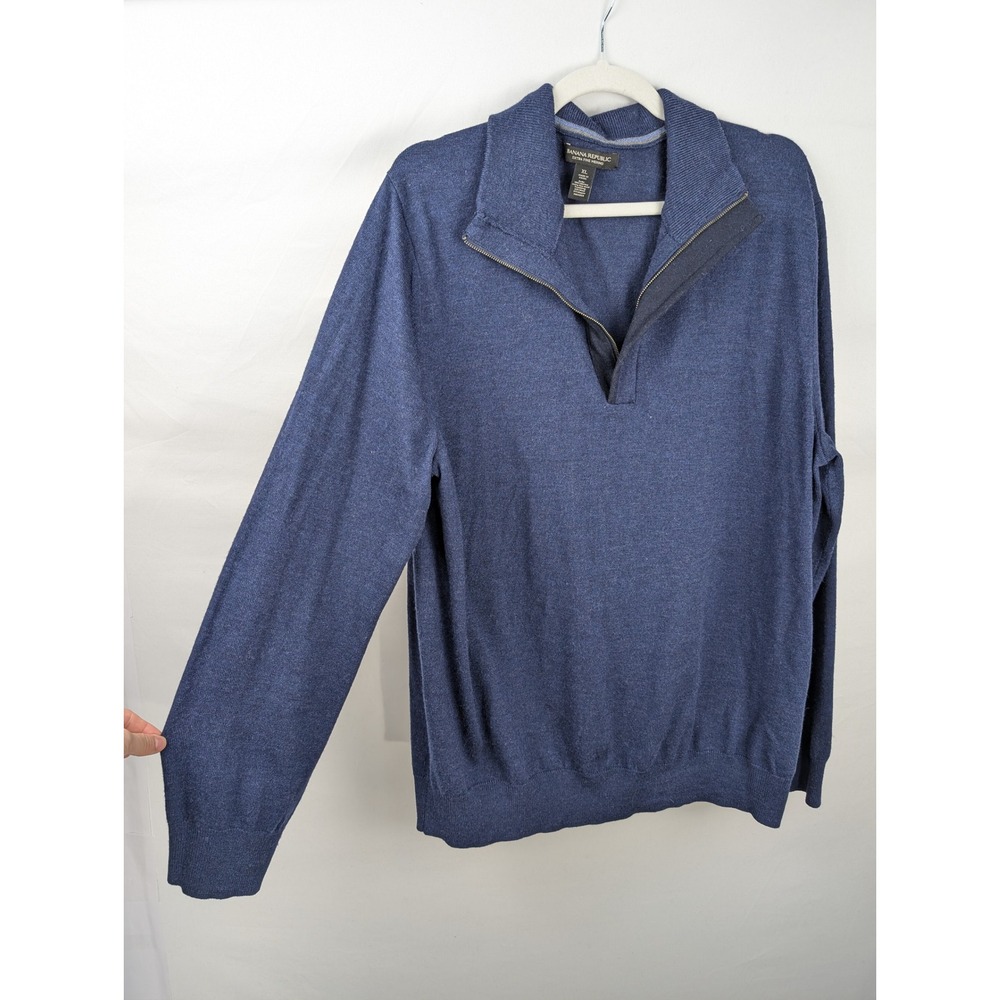 Banana Republic Mens Merino Wool Quarter Zip Sweater Sz XL Blue Luxury Pullover